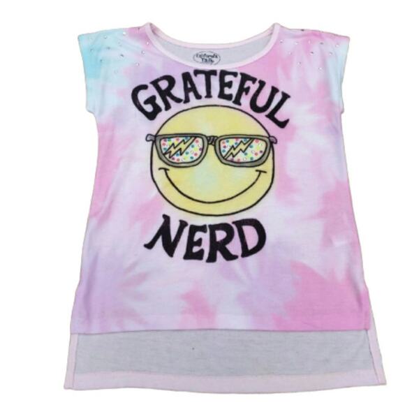 California Talks Girl's LG Grateful Nerd Smiley Face Graphic T-shirt - Picture 1 of 5